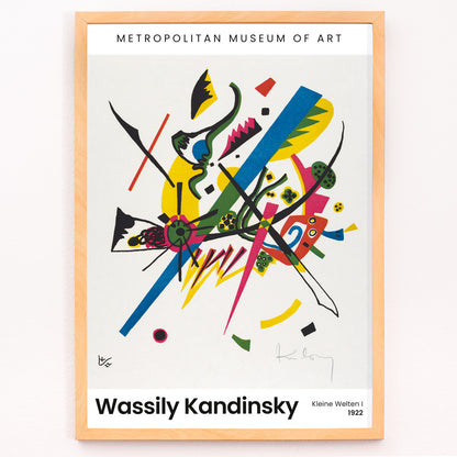 Closeup detail of Abstract colorful geometric print Kleine Welten I Small Worlds I by Wassily Kandinsky high resolution artwork poster displayed at museum