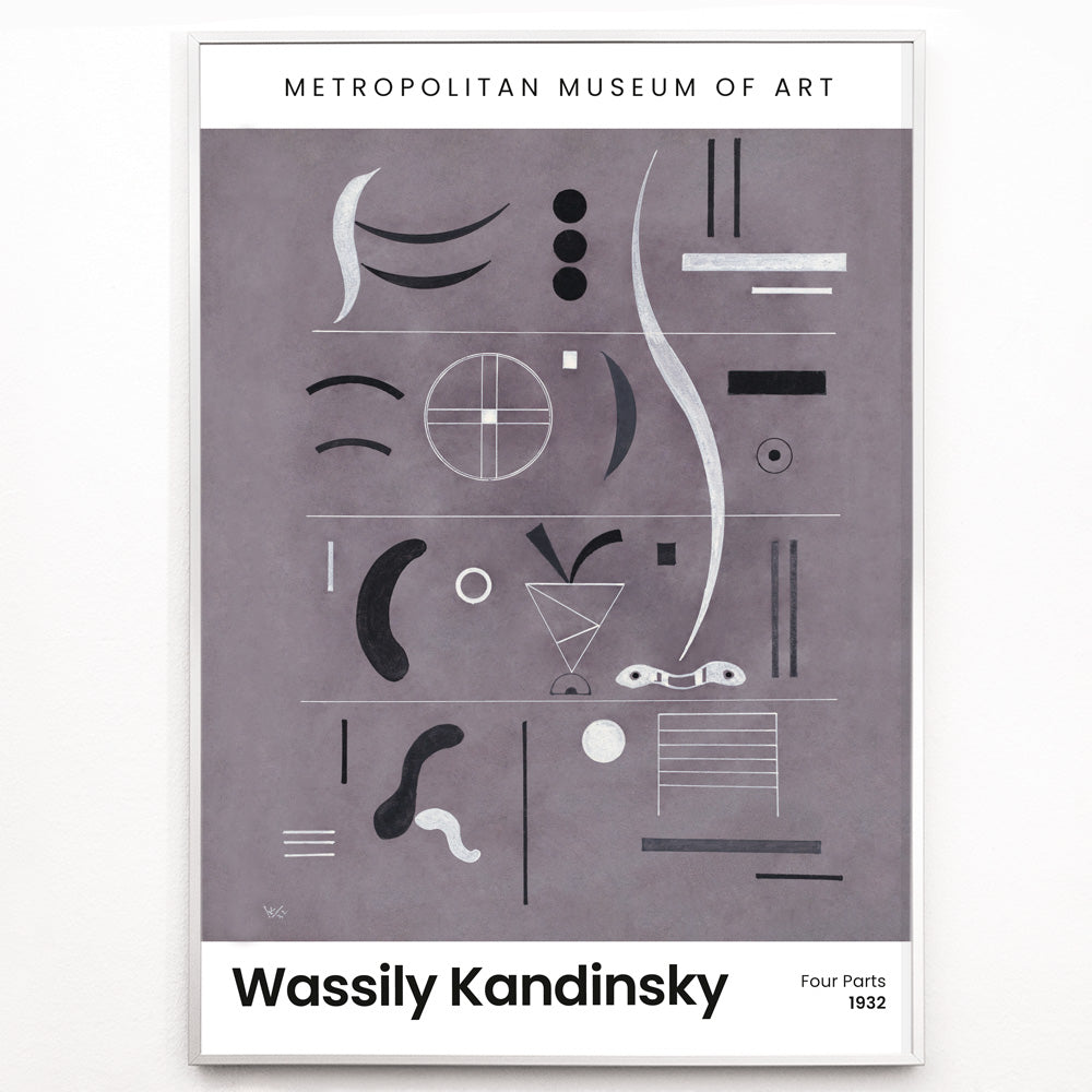 Closeup detail of Abstract geometric art by Wassily Kandinsky from Four Parts featuring geometric shapes and lines displayed at the museum