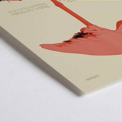 Closeup detail of Poster of Zoologischer Garten by Julius Klinger with a pink flamingo and zoo building facade illustration