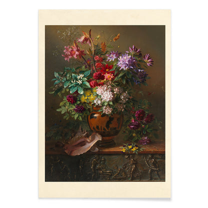 Vibrant spring flowers in a Greek vase Still Life with Flowers in a Greek Vase Allegory of Spring by Georgius Jacobus Johannes van Os poster vibrant bouquet artwork, with black aluminium frame on white background