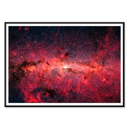 Milky Way galaxy swirling core with countless vibrant stars NASA artwork Hundreds of thousands of stars poster, with black aluminium frame on white background