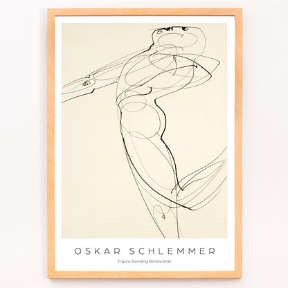 Closeup detail of Abstract line drawing poster of a human figure bending backwards by Oskar Schlemmer from Figure Bending Backwards