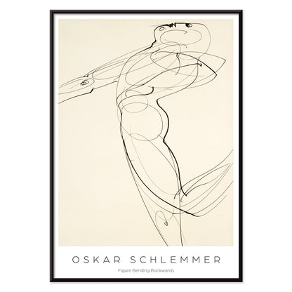 Abstract line drawing poster of a human figure bending backwards by Oskar Schlemmer from Figure Bending Backwards, with black aluminium frame on white background