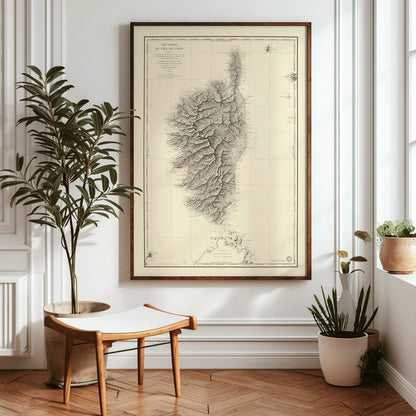 Antique map poster of Corsica Carte Generale De LIle De Corse by Depot General de la Marine detailed geographical wall art, framed and displayed in home decor