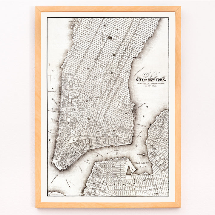 Closeup detail of Vintage map of New York City showing detailed streets and layout from Library of Congress Geography and Map Division titled Map of the City of New York