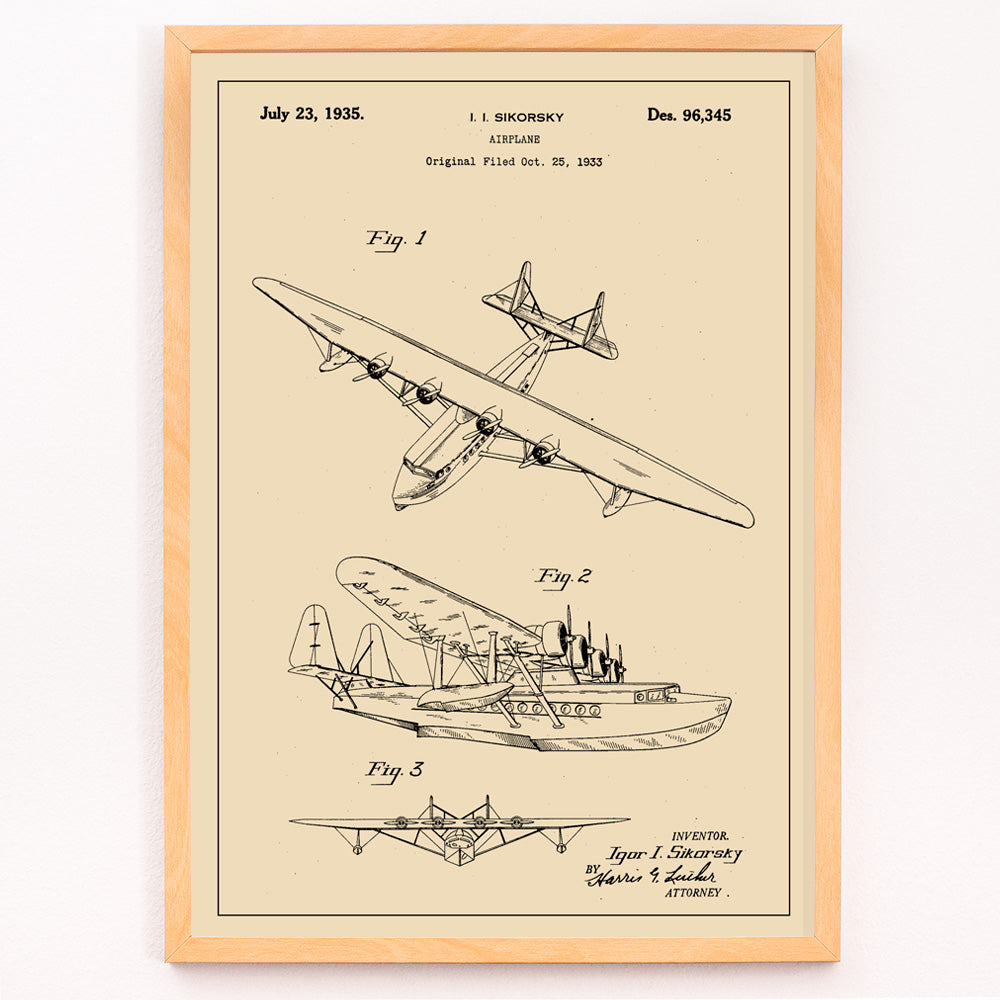 Igor Invention Poster | Airplane patent by I. I. Sikorsky 1935 | MORYARTY