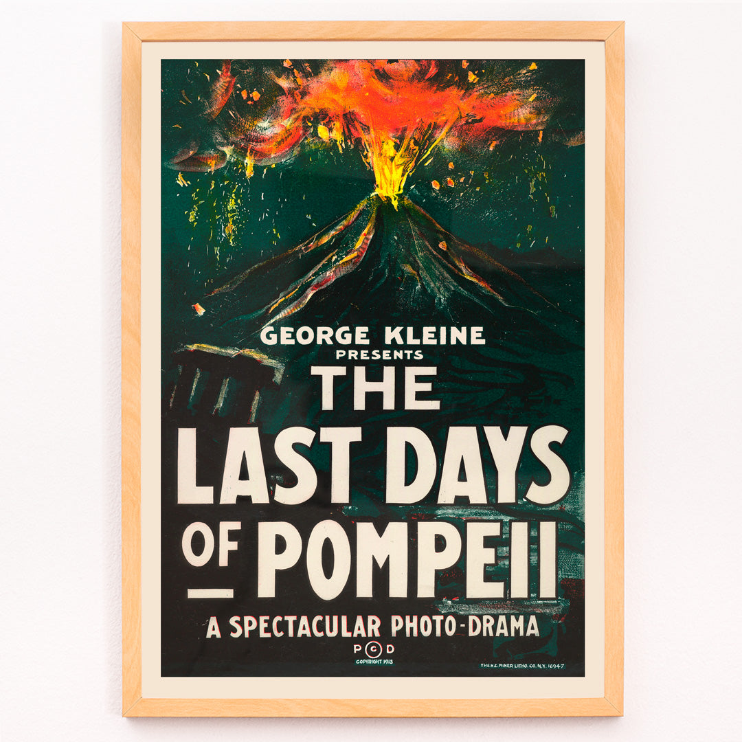 Closeup detail of Dramatic volcanic eruption movie poster with bold text for The Last Days of Pompeii by H C Miner Litho Co