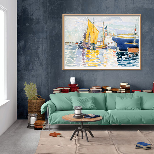 Venice The Giudecca by Henri Edmond Cross colorful sailboats and canals with vibrant reflections poster artwork, framed and displayed in home decor